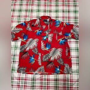 Vintage Network Shirt Adult XL Red Hawaiian Islands Floral 90s Rayon Mens
